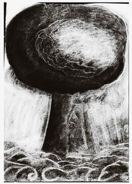 raw charcoal drawing - mushroom cloud